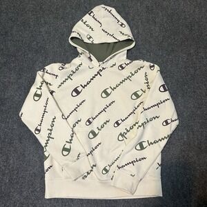 Champion‎ Hoodie Boys Large Pullover Green/Maroon All Over Champion Print Soft